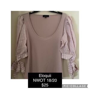 Eloquii Women's Pink Top with Organza Puff Sleeves